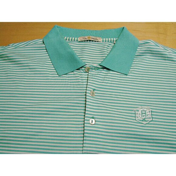 Peter Millar Mens Size XL Polo Shirt Mercerized Cotton Green Striped Patch HRF - Picture 12 of 12